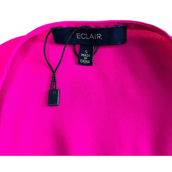 Nordstrom Eclair Fuchsia Blouse Sz Small Bell Sleeves Laced V-Neck Top Chiffon - Picture 3 of 8